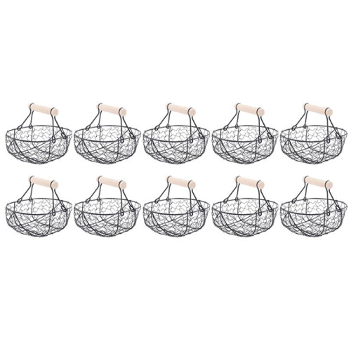 10X Wooden Handle Metal Retro Basket Portable Multi-Function Vegetable Fruit Egg Groceries Practical Storage Basket