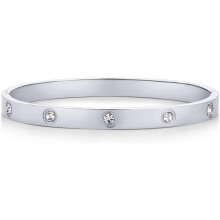 (7 Inches, White Gold) HKEDES 14K Gold Plated Love Bangle Bracelets for Women | Waterproof Stainless Steel Cubic Zirconia Hinged Bracelet Dupe