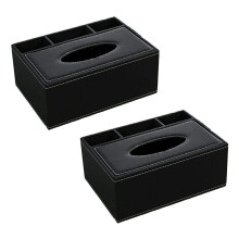 2X Caja de PañUelos de PU Sostenedor de Control Remoto Organizador de Escritorio Contenedor de Tijera de Lápiz (Negro)
