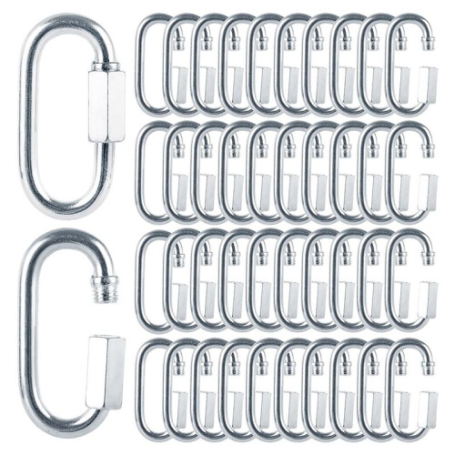 60Pcs Carabiner M6 Quick Link 6mm Chain Link, Galvanized Iron Chain Connector Heavy Duty Quick Link