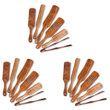 18 Pcs Wooden Spurtle Set, Teak Spurtle Set Heat Resistant Wooden Spatula Cooking Utensils Set Non-Stick Wooden Spoons