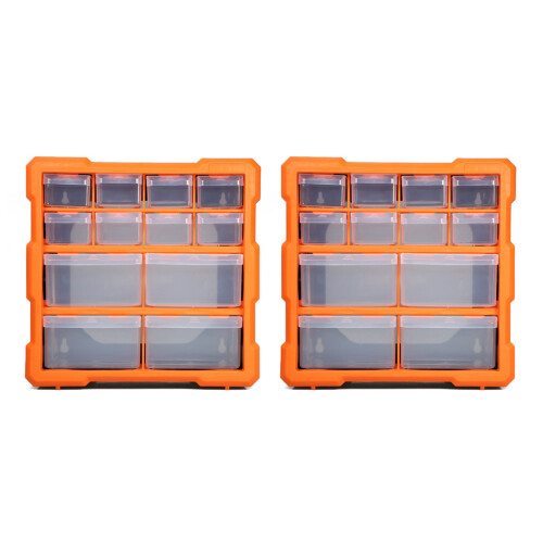 2X Drawer PP+PS Parts Storage Box Multiple Compartments Slot Hardware Box Organizer  Cabinet Tools Container