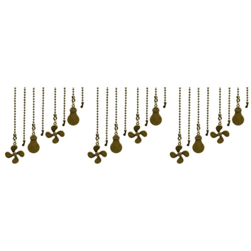 12Pc Ceiling Fan Pull Chain Set,Bulb and Fan Pattern Pull Chain Extension Fan Pull Chain Pendant 12 Inch(Antique Bronze)