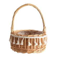 Woven Storage Basket and Ribbon Wedding Flower Girl Baskets Wicker Rattan Flower Basket for Home Garden Decor