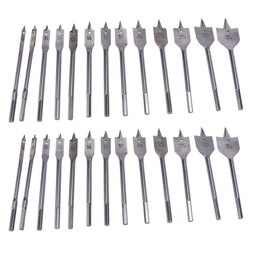 26Pcs Flat Spade Drill Bits Set Metal Bit Kit Hex Shank Woodworking Tool Accessories