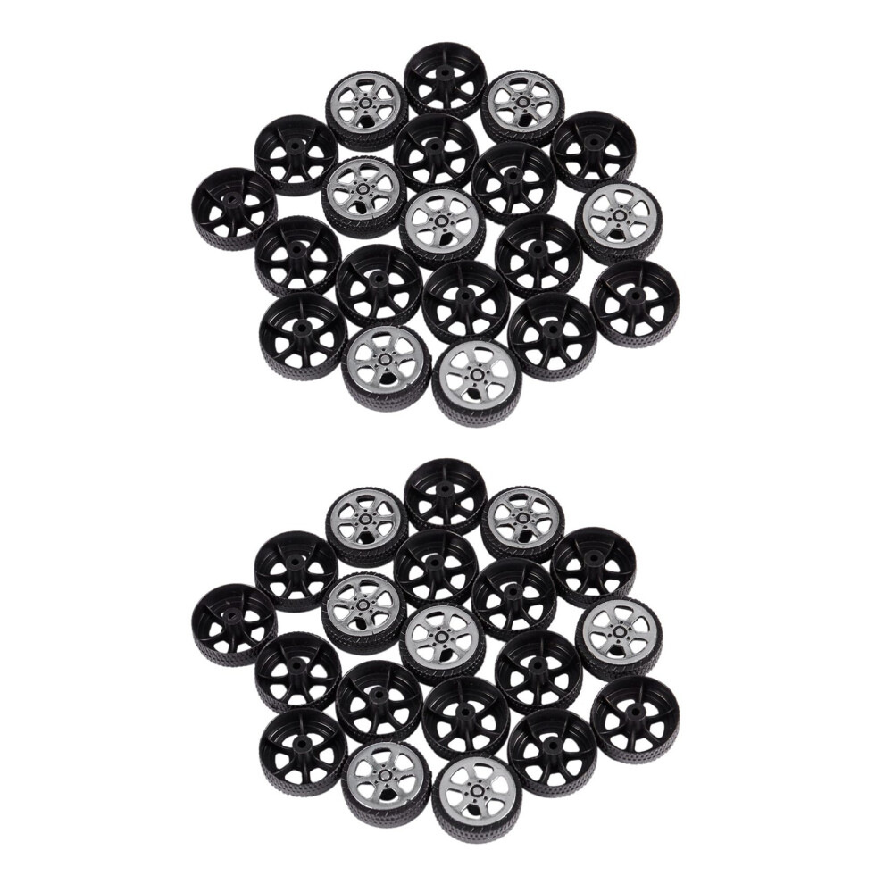 Plastic Roll 2Mm Dia Shaft Car Truck Model Toys Wheel 20Mmx6mm 40Pcs Black/Silver 4713460277153