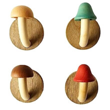 Fun Wooden Mushroom Coat Hook, Non-Perforated Solid Wood Hook, Kitchen Bathroom Cloakroom Door Hook