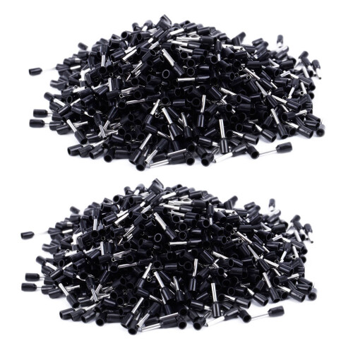 2000X Terminale Crimpato Pre-Isolato E1008 18Awg 1,0mm2 Argento Nero
