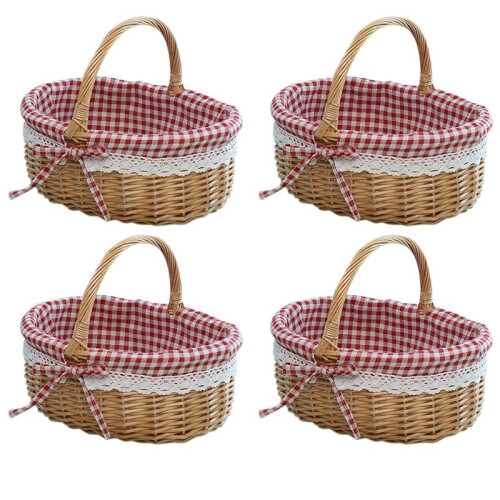 4X Wicker Basket Gift Baskets Empty Oval Willow Woven Picnic Basket with Handle Wedding Basket Small