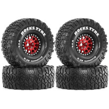4pcs 120mm 1.9Inch Beadlock Wheel Rim Rubber Tire Set for 1/10 RC Crawler Car Axial SCX10 Pro Capra TRX4 D90 Red