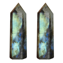 2X MåNsten Kristallpelare Naturlig Labradorit Kvarts Obelisk Kristallpelare Trollstav Point Healing Stone Heminredning 7-8cm