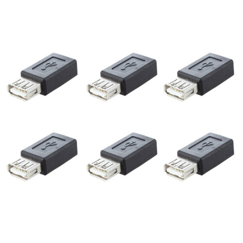 6X Schwarz USB 2.0 Typ A Buchse auf Micro-USB B Buchse Adapter-Stecker-Konverter