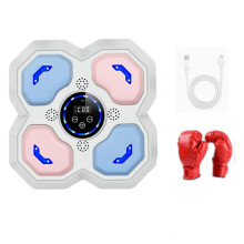 Music Boxing Machine for Kids and Teens Adults, Trainer Equipment with Gloves, Wall Boxing Music Workout Machine White