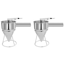 2X Roestvrijstalen Pannenkoekbeslagdispenser, Trechterdispenser met Standaard Bakgereedschap voor Cake Pannenkoeken Cupcakes Gebakken Goed