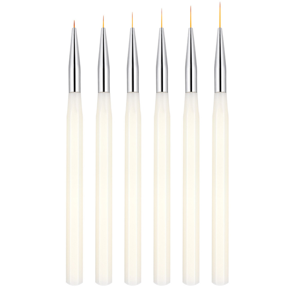 Aboofan White 6Pcs Nail Art Liner Pens Aluminum Manicure Drawing Brush Tools