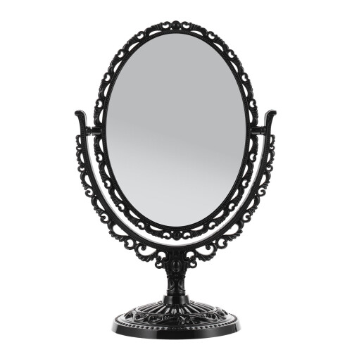 Black Glass & Metal Retro Standing Double Side Makeup Mirror