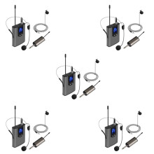 5X UHF Portable Wireless Headset/ Lavalier Lapel Microphone with Bodypack Transmitter and Receiver 1/4 Inch Output