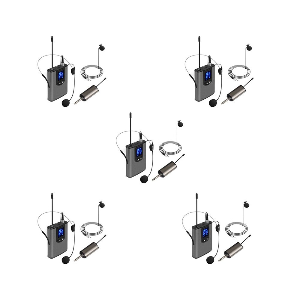 5X Uhf Portable Wireless Headset/ Lavalier Lapel Microphone With Bodypack Transmitter And Receiver 1/4 Inch Output 6033340114575
