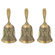 3X Hand Bell, Metal Tone Ring Alarm Hand Hold Service Call Bell Desktop Bell Tea Dinner Bell Game Bell, Gold