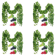 48 Strands Artificial Fake Grape Vines Ivy Leaves with 12 Strings Grapes for Wedding Party Home Wall Decoration