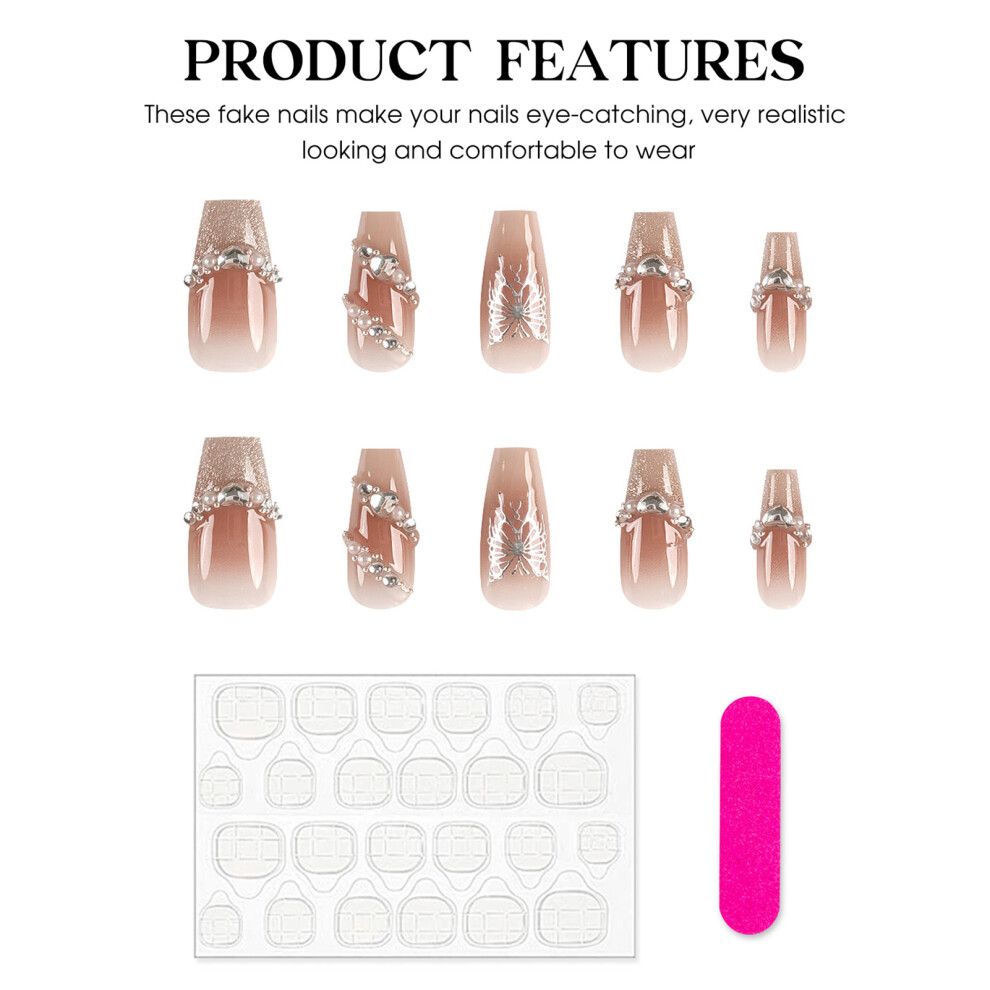 Dachuang Beauty (M) Glitter Tip Fake Nails, Long Lasting & Waterproof