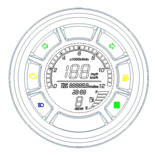 Universal LCD Digital Speedometer Odometer Tachometer Cylinders Gear Odometer Tachometer Trip Meter for