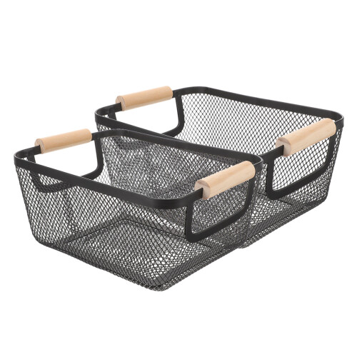 Wire Storage Bucket Iron Mesh Baskets For Organizing 2set