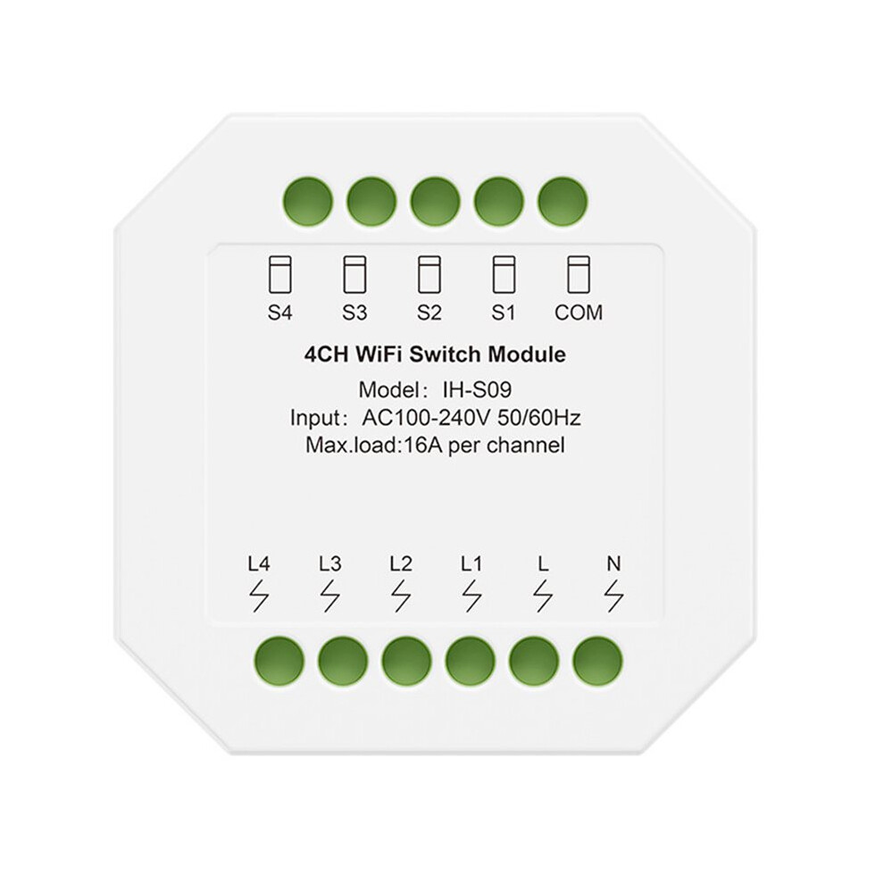 Ih-S09 Tuya 4Ch Wifi Module 16A Ac100-240V Works Life For Alexa For With Voice Control 6031776654450