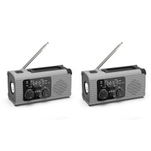 2X Notfall-Wetterradio, 4000-MAh-Wetterwarnradio, Solarladung, Handkurbel und USB-Aufladung, AM/FM-Radio - Grau