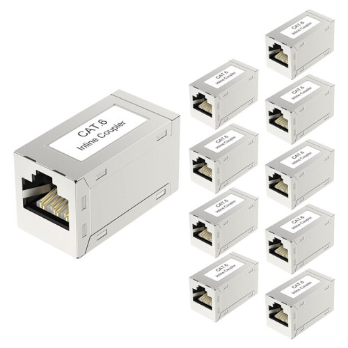 10pcs RJ45 Cat6 Coupler Shielded 10-Pack, Ethernet Cable Extender for High-Speed Network
