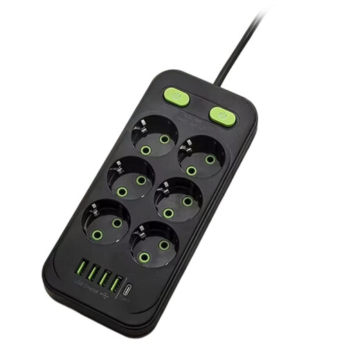 EU Plug AC Multitap Power Strip 2m Extension Cord Electrical Socket USB Home Office Surge Protector Network Filter Black