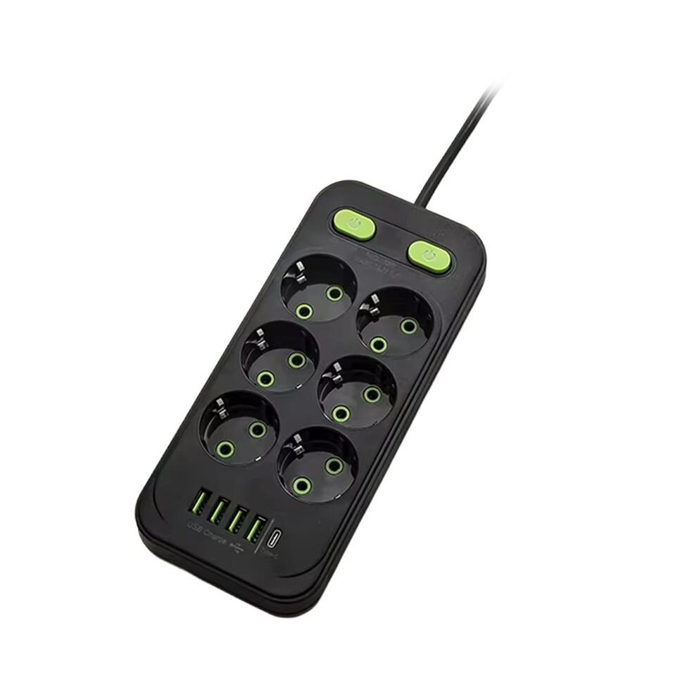 Eu Plug Ac Multitap Power Strip 2M Extension Cord Electrical Socket Usb Home Office Surge Protector Network Filter Black 4712913484643