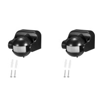 2X AC 110V-240V PIR Infrared Motion Sensor 180 Degree Motion Detection Delay Adjustable Waterproof Black
