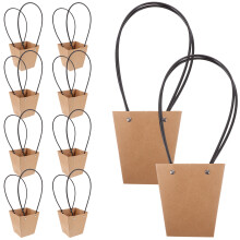 10Pcs Brown Handle Flower Kraft Paper Bags for Bouquet Wrapping