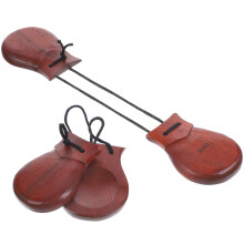 2Pcs Brown Wooden Castanets Handheld Pear Wood Percussion Instrument
