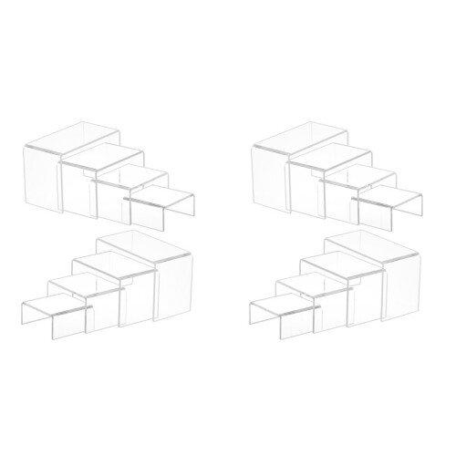 16 Pcs 4 Set Small Acrylic Risers, Thick Clear Acrylic Display Stand, Rectangular Desktop Showcase Collectibles