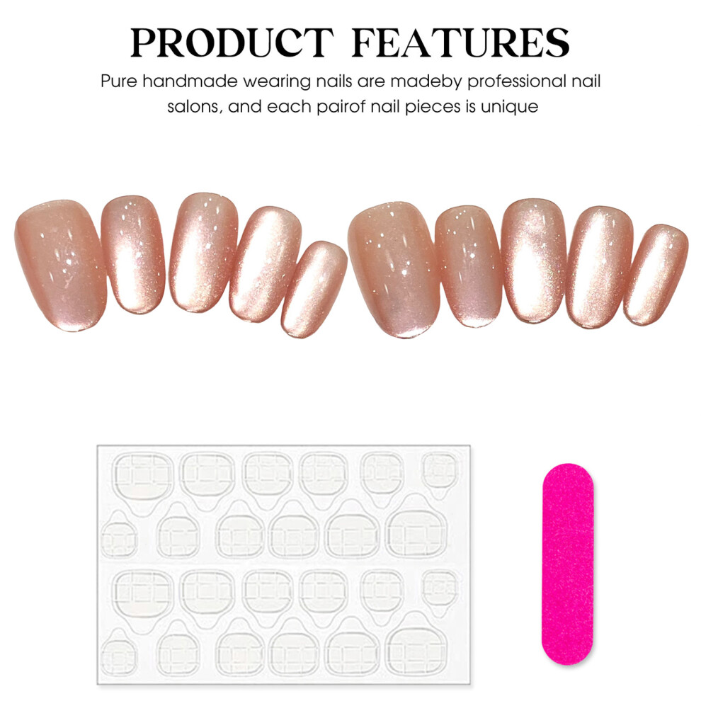 Creation-3C (Xs) Glossy Cat Eye Resin Nails - Durable Fake Nails