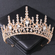 (Gold) Bridal Crown Headwear Wedding Birthday Crown Headdress Pearl Retro Luxury Hair