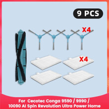 For Cecotec Conga 9590 / 9990 / 10090 AI Spin Revolution Ultra Power Home Spare Parts Filter Main Side Brush Dust Bag