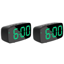 2X Digital Alarm Clock Bedside,Green LED Travel USB Desk Clock with 12/24H Date Temperature Snooze for Bedroom