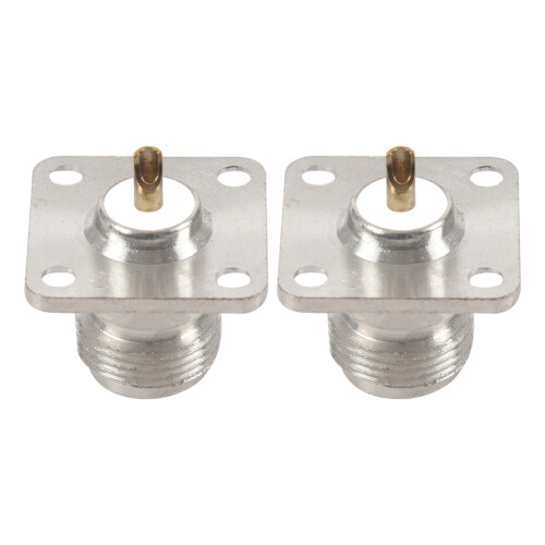 2X N Type Female Jack RF Coax Connector 4-Hole Panel Mount with Solder Cup,Silver