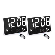 2X Digital Wall Clock Large Display Alarm Clock with Wireless Remote Control LED Wall Clock with Date and Temperature-B