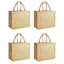 4X Jute-Einkaufstaschen Aus Jute, Wiederverwendbare Einkaufstasche Aus Baumwolle mit Griffen, Innen Laminiert, Tragetaschen für Brautjungfern