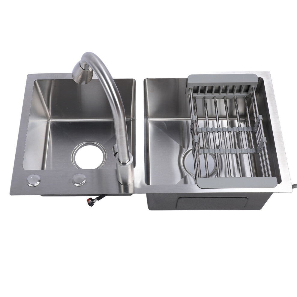 304 Stainless Steel Kitchen Sink Kit, 75X40cm Double Bowl With Drain 8751388863641