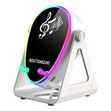 Portable Wireless 5.3 Speaker RGB Lights 180 Rotating Phone Holder Surround Sound Music Player White