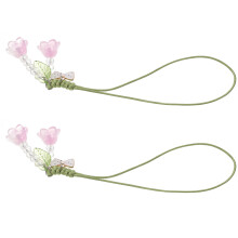 2Pcs Hand-Strung Violet Flower Wrist Strap Lanyard for Phone Keychain