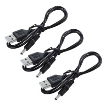 3 Pièces 3,5 mm x 1,3 mm Cable USB Noir Cable de Chargeur Alimentation