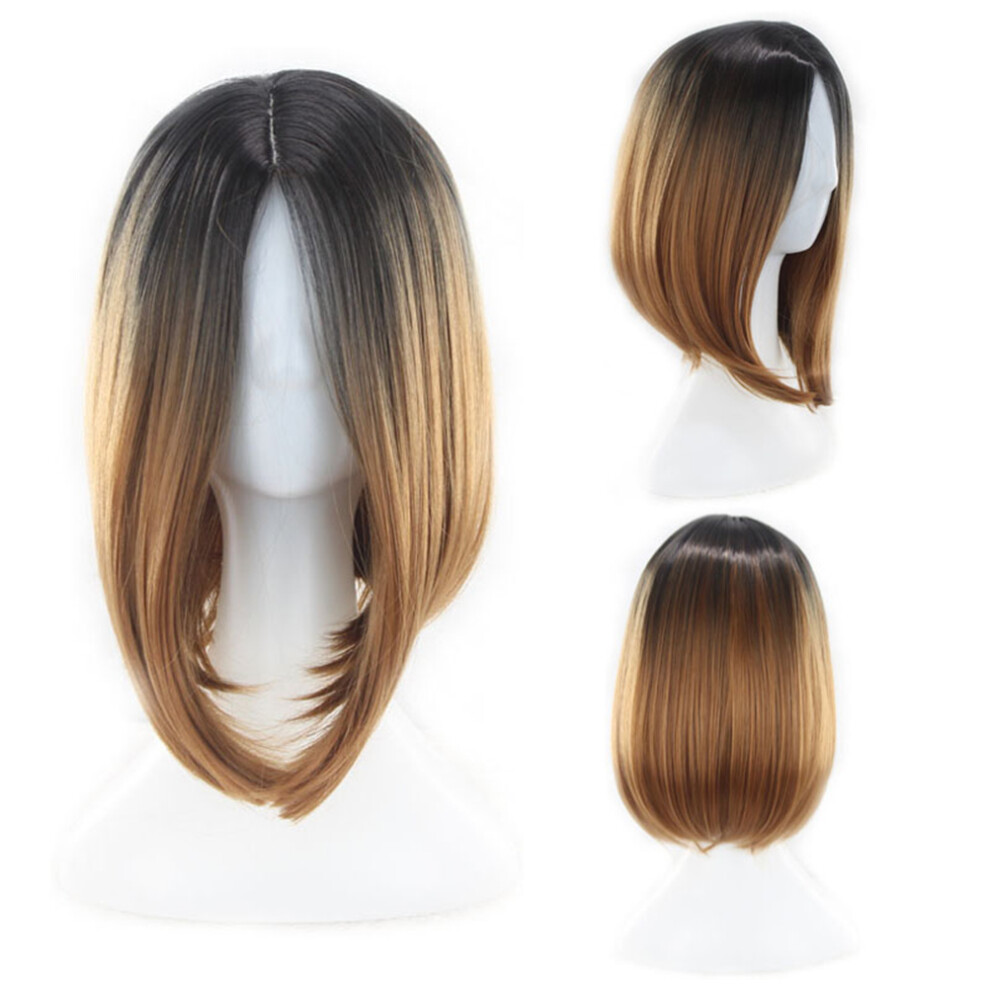 Inoomp Unisex Brown Women's Bob Wig Gradient Synthetic Short Straight Lace Front