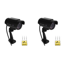 2X Simulatie Zonnecamera Buitenbewaking Simulatie Nepcamera Dummy Cam met LED-Licht Zwart