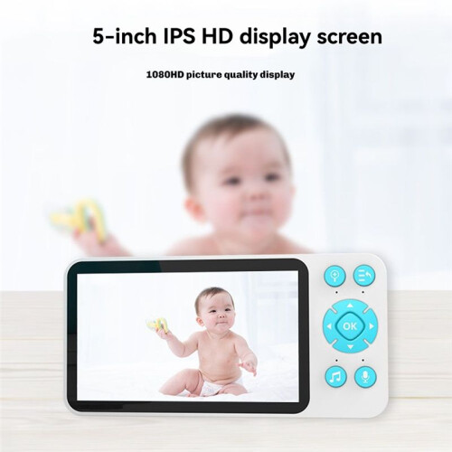 Monitor de Bebê com Tela IPS HD de 5 Polegadas, Controle Remoto Tuya, Interfone Bidirecional, Câmera de Vigilância Interna para Bebês 1